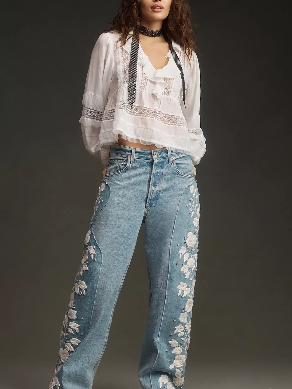 By Anthropologie Ruffled V-Neck Popover Blouse